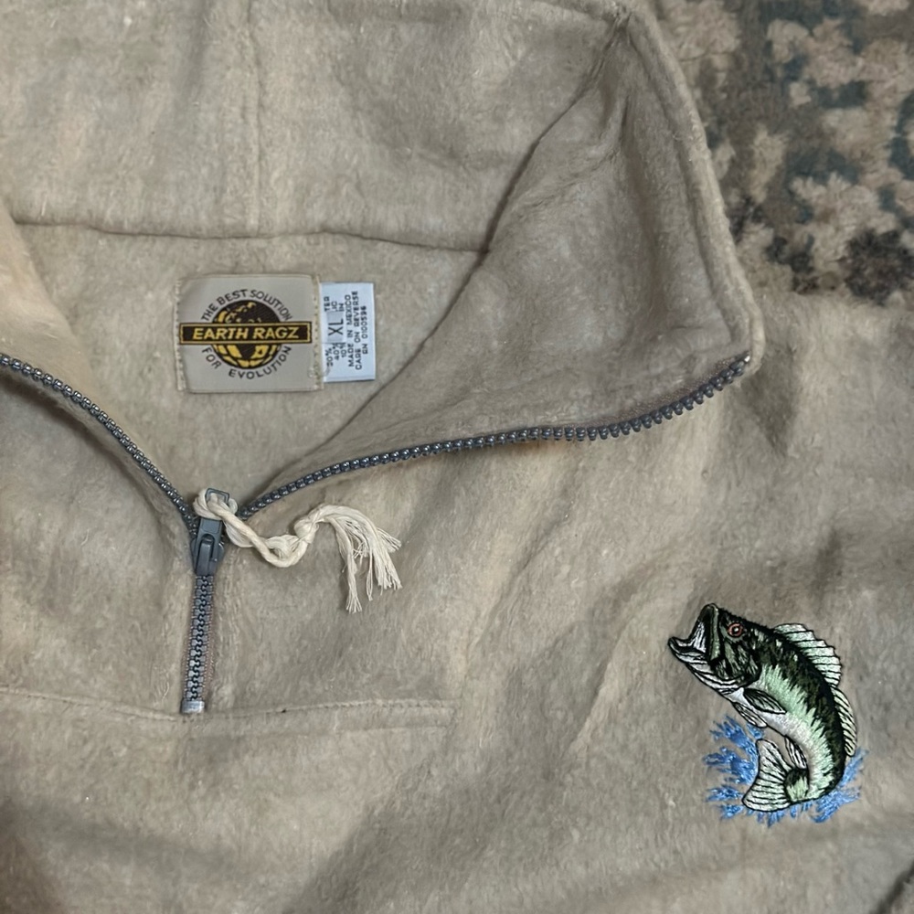 Earth Ragz Beige Quarter-Zip Pullover with Fish Embroidery